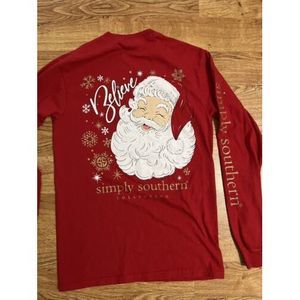 Simply Southern Adult SM  Long Sleeve Red Crewneck Santa Christmas Tee Believe